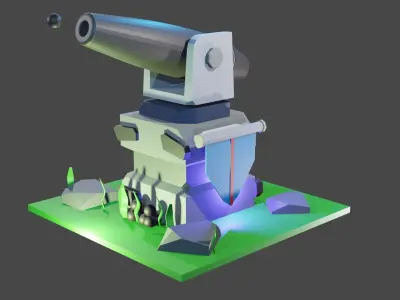 Canon for mobile game  Low-poly 3D model