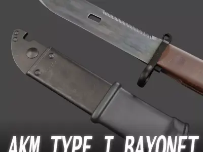AKM Type 1 Bayonet and Scabbard Low-poly 3D model