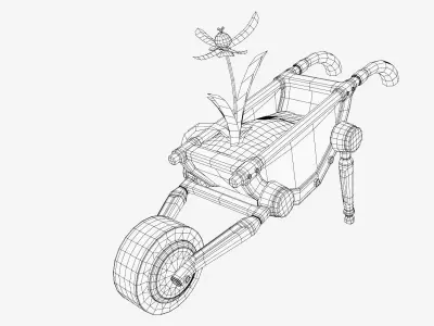 Realbarrow wheelbarrow with flower in it Low-poly 3D model