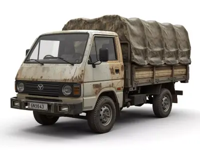Small Middle Eastern Cargo Truck White Tan 3D Model Low-poly 3D model