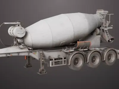 Cement Mixer Dusty White Rigged All PBR Unity UE Textures Low-poly 3D model