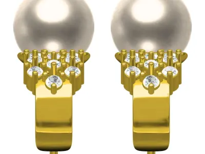 Off White Pearl Diamond Earring 3D print model