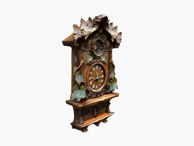 Antique Cuckoo Wooden Wall Clock Low-poly 3D model