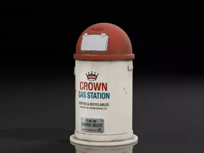 Vintage Gas Station Trash Can Free low-poly 3D model