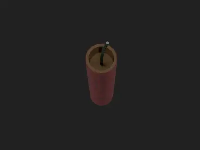 Firecracker tube with wire Low-poly 3D model