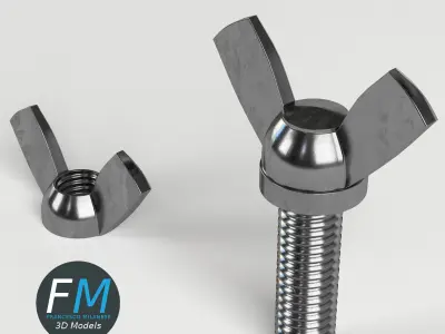 Wing nut and screw 3D model