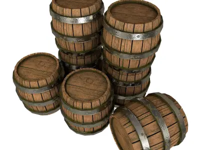 Game Ready Old Wooden Barrels Low Poly Low-poly 3D model