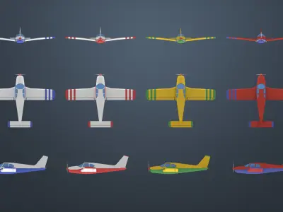 Low poly airplanes two military shelters Low-poly 3D model