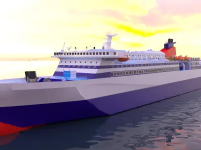 Realistic Game Ready Ferry Cruise Passenger Ship 3D model