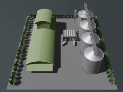 Simple factory and grain silo 25i35 3D model