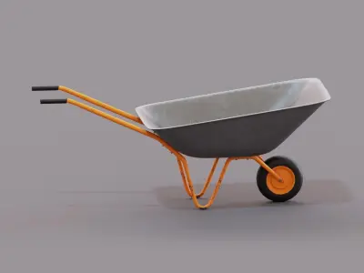 Realistic Orange wheelbarrow Low-poly 3D model