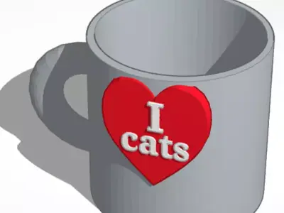 house mug with I love cats  3D print model