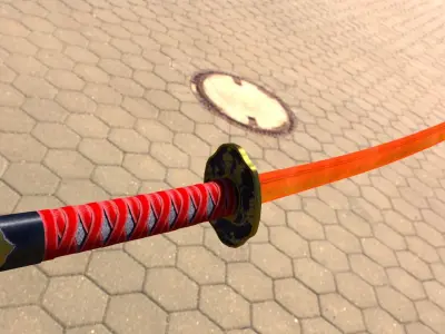 Katana orange samurai sword 3D model