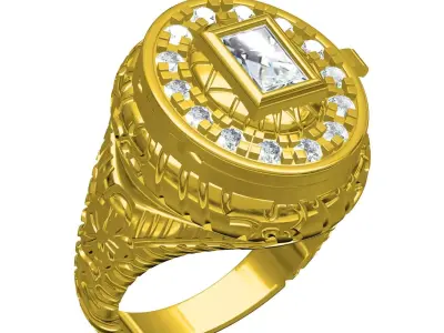 Antique Art Deco Emerald Cut Engagement Cocktail Ring 3D print model