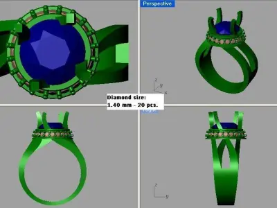 Antique Gemstone Crystal Red Stone Ring 3D print model