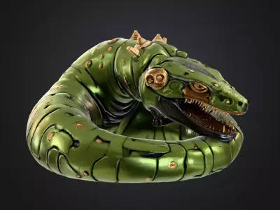 Cybernetic Coil Beast  PBR Sci-Fi Creature Asset 3D model