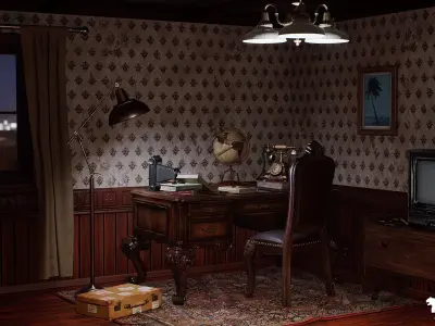 Vintage Room Environment Low-poly 3D model