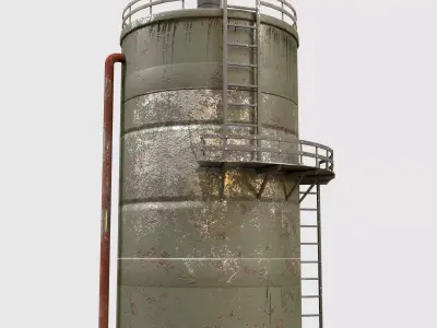 Old tank with pipes Reservoir Low-poly 3D model Low-poly 3D model