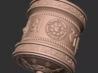 Tibetan-style prayer wheel and 3 types of ornaments 3D print model