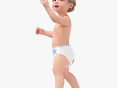 Boy Aged 1 Year in Diaper Rigged 3D model