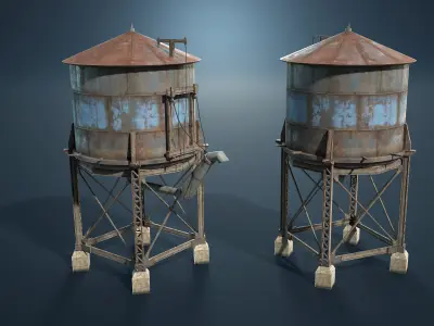 Water Towers Low-Poly Set Low-poly 3D model