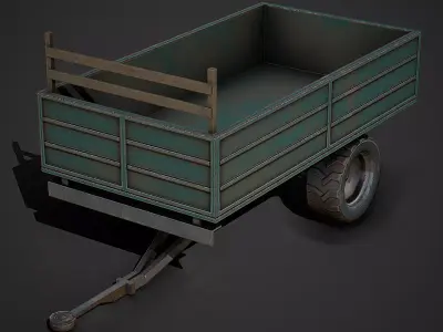 Old Tractor Trailer Low Poly Mobile Ready Low-poly 3D model
