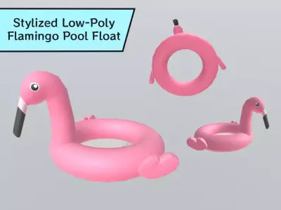 Stylized Low-Poly Flamingo Pool Float Low-poly 3D model
