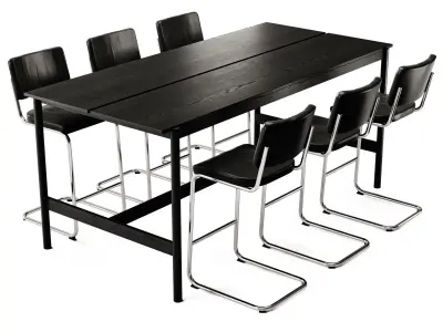 Thonet S 32 Bar Stool and Muuto Linear High Table 3D model