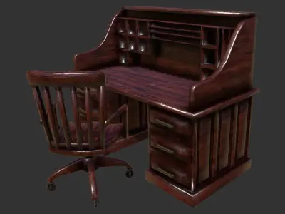 Antique Desk Wooden Chair Low-poly 3D model