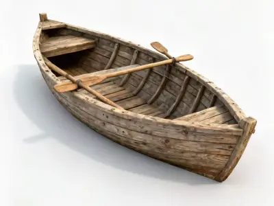 Rustic Wooden Rowboat 3D Model Weathered Fishing Skiff Low-poly 3D model