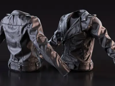 Classic Rocker Leather Jacket Black 3D model