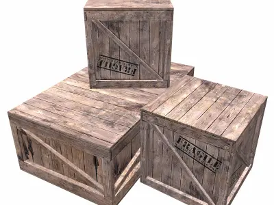 Wooden Box Set Low Poly Low-poly 3D model