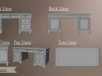 Desk - Antique Desk 3D Lowpoly model Low-poly 3D model