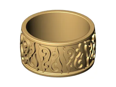Floral scroll engraving cigar band US sizes 8 9 10 3D print model