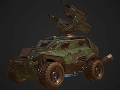 Sci-Fi Armored Artillery Vehicles PBR Low-poly 3D model