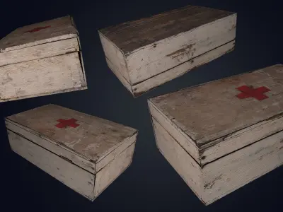 Wooden First Aid Kit Low-poly 3D model