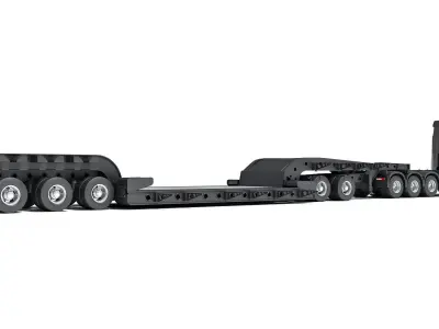 Truck with Lowboy Trailer 3D model 2
