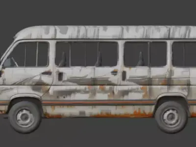 Wrecked Passenger Van Post Apocalyptic 3D Model Low-poly 3D model