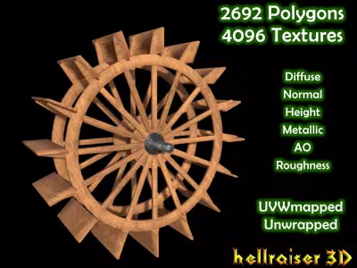 Water Wheel - PBR - Textured Low-poly 3D model