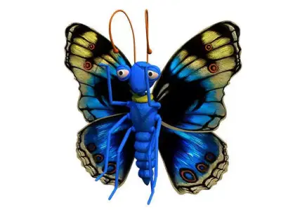 butterfly cartoon rigged character 3D model