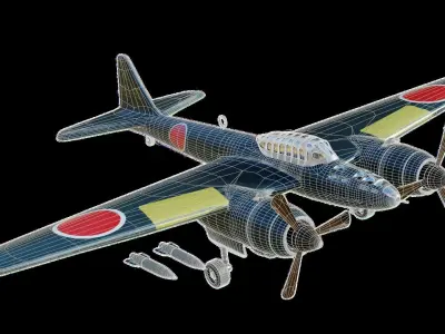 WWII Japanese Jet Bomber Yokosuka P1Y Ginga Low-poly 3D model