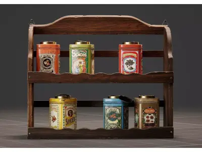 Spice Rack - Modular Vintage Spice Tins - Kitchen Spices Shelf 3D model