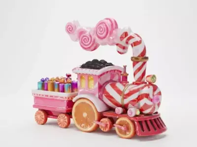 Candy Cane Express Steam Locomotive 3D Model Low-poly 3D model