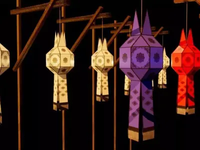 Yi Peng Lantern or Lanna Lantern Low-poly 3D model