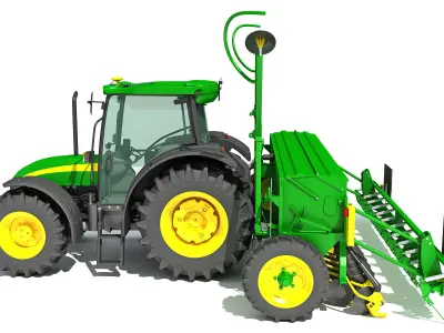 Tractor with Seed Drill 3D model shop