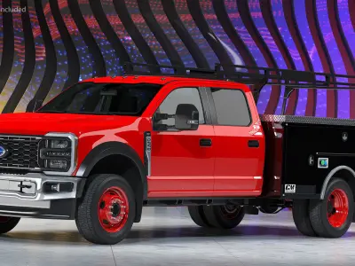 Ford Super Duty F550 with Service Body Red Rigged 3D model