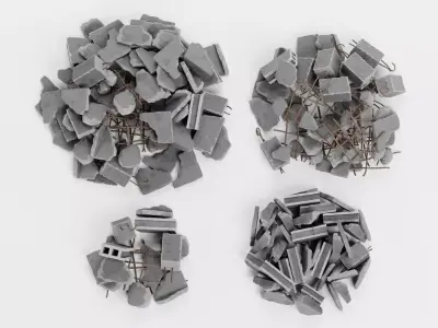 Piles of Debris - 4 Concrete Rubble Cluster Set 3D model