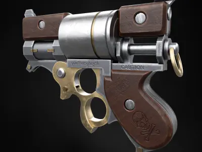 Steampunk Revolver Low-poly 3D model