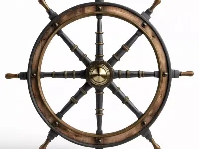 Weathered Wooden Ships Wheel 3D model
