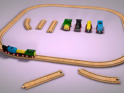 Wooden Toy Trains Set 3D model